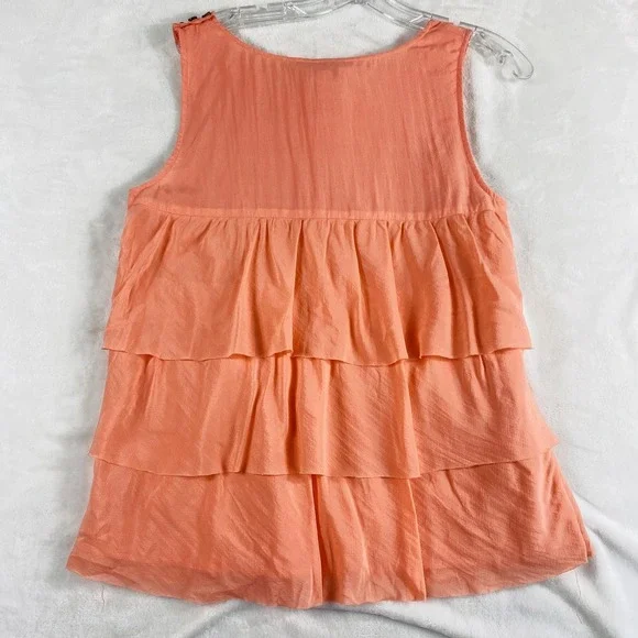 J. Crew 100% Silk Blouse Top Sz 8 Coral Pink Sleeveless Ruffles Coastal Accent - Picture 7 of 9